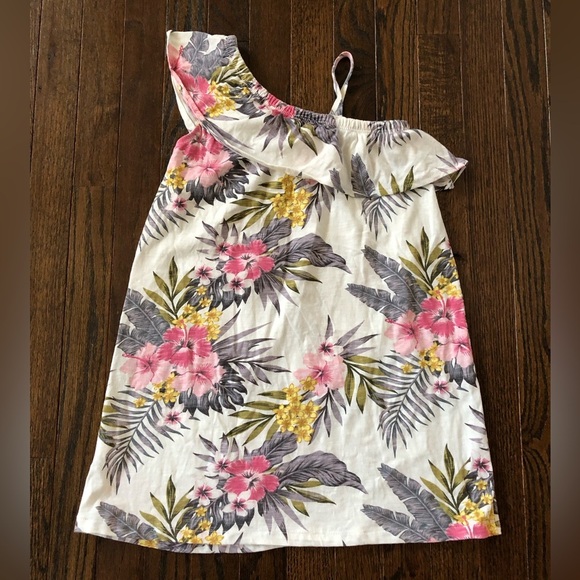 Jessica Simpson Girls 6X Ruffled One-Shoulder White Tropical Palm Dress - VGUC! - Picture 8 of 9